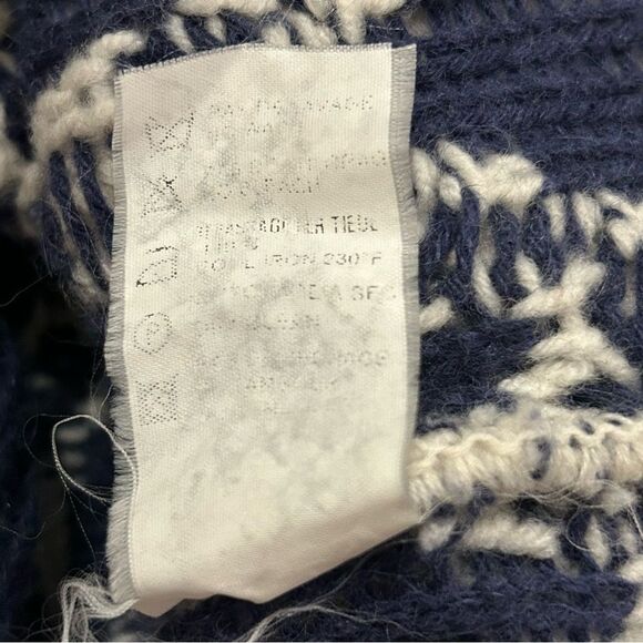 Rodier France Wool Cardigan Ivory Navy Diamond Pattern Sweater Collar Vintage L - Picture 12 of 12